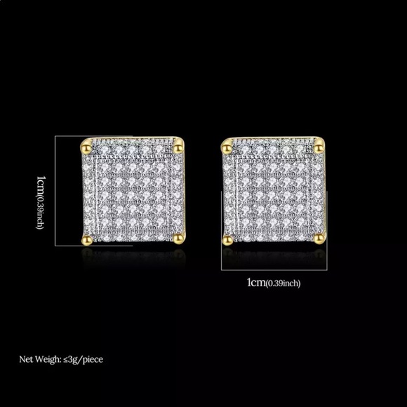 New men square icy flashy earrings - Picture 2 of 2